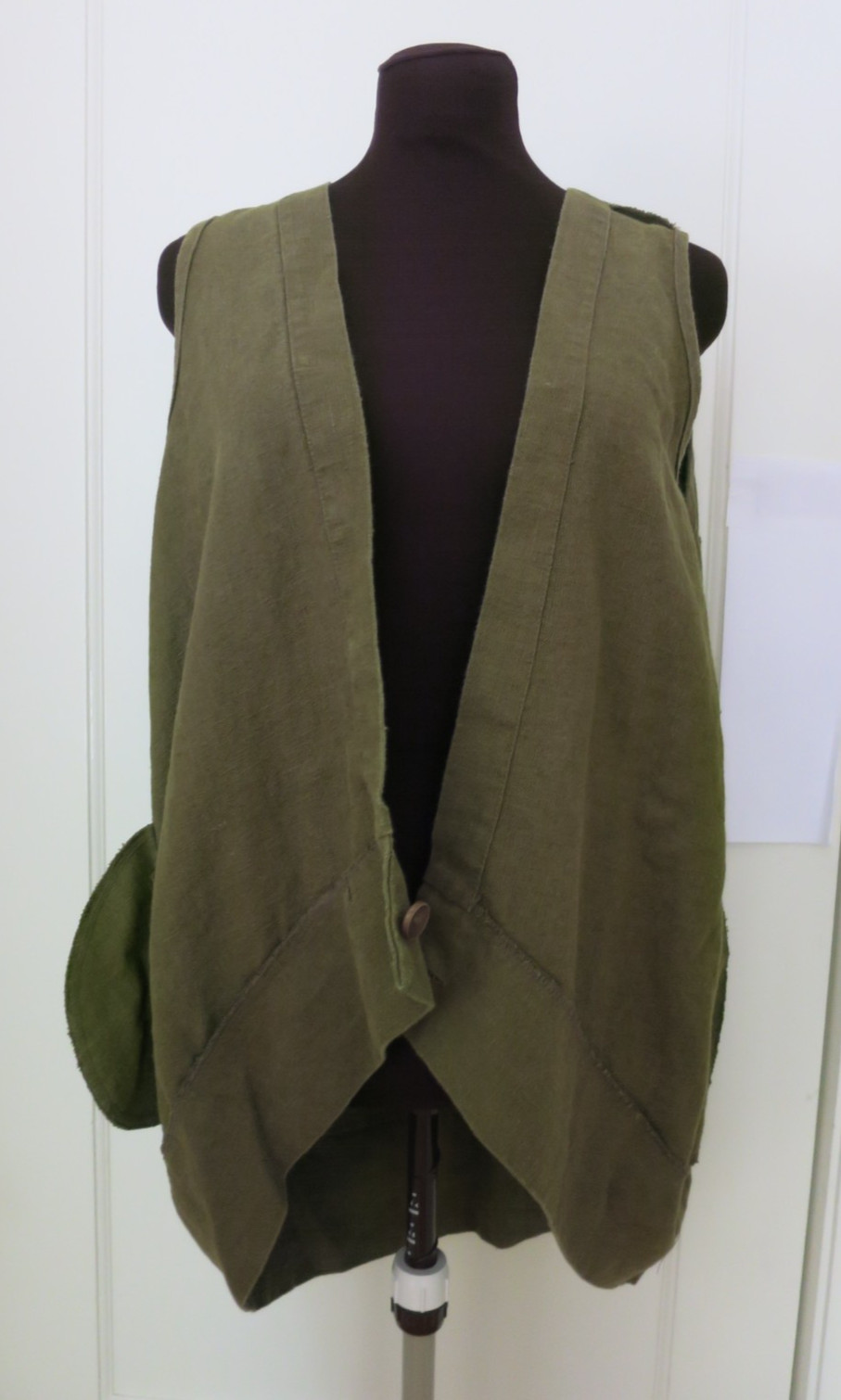Yea Army Green Linen Oversize Asymmetric V Front Curve Back Hem Long Vest S M