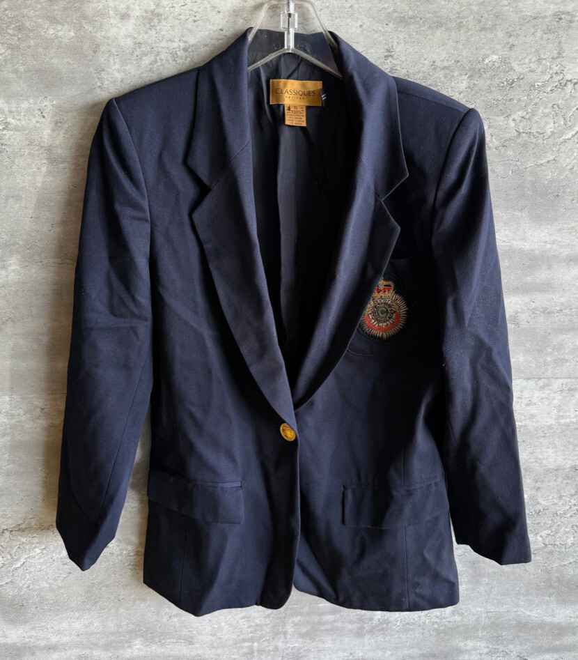 Vintage Classiques Petites Navy Blue Wool Crest Blazer Size S Made in Japan