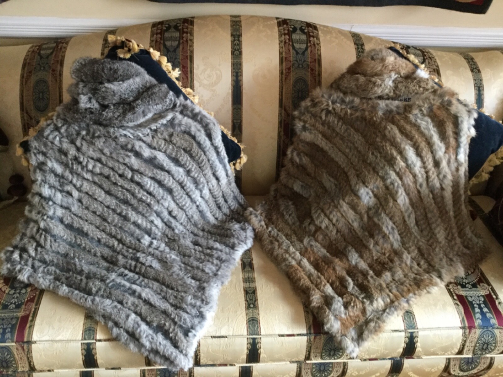 Rabbit FUR PONCHO Shawl Pullover HIPPIE BOHO COWGIRL, Tan or Grey
