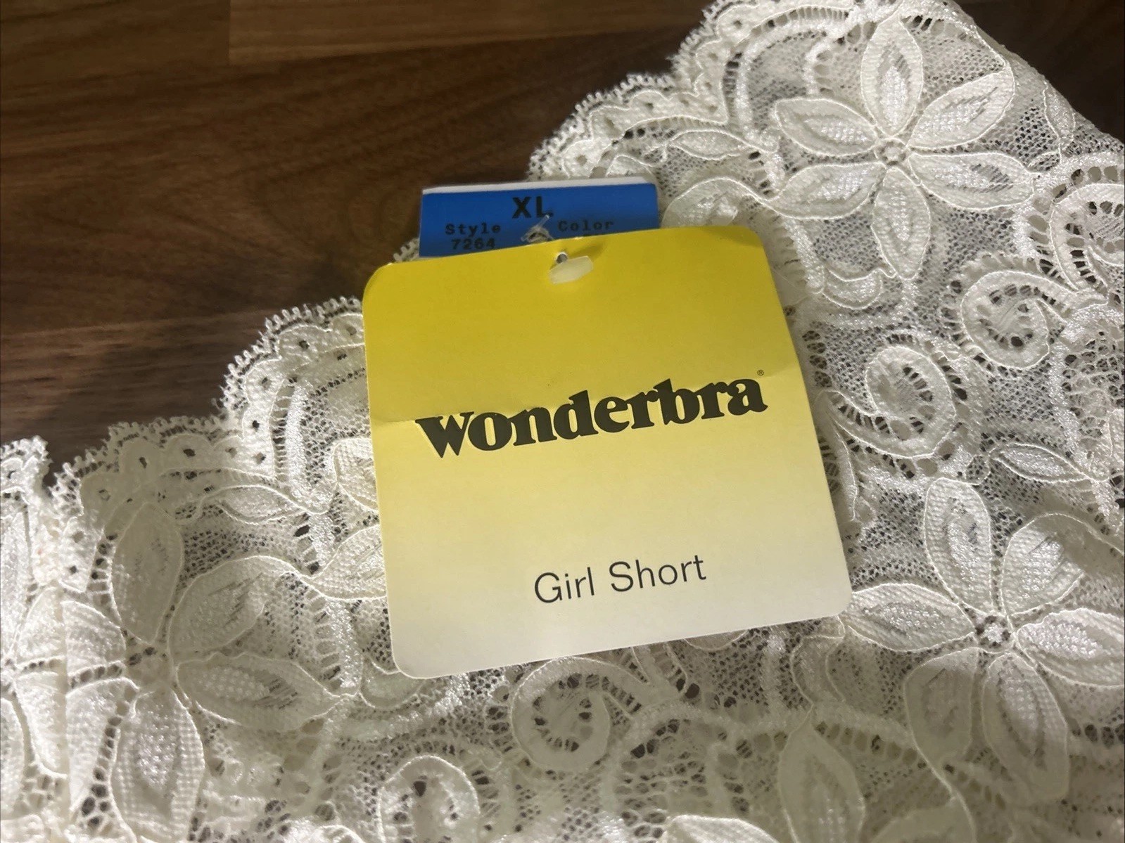 Vtg WONDERBRA Lace Sheer Mesh Girl Short Panties Sz XL Ivory Second Skin