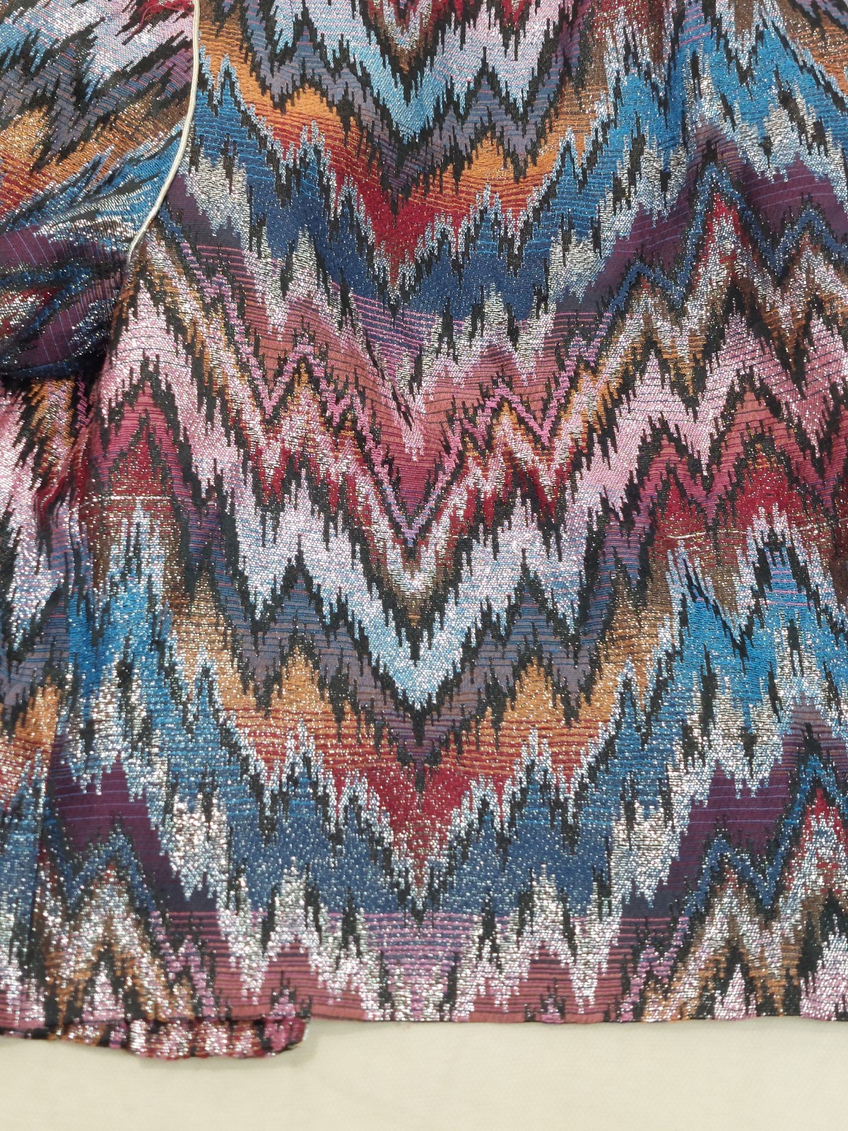 Vintage 80s Metallic Brocade Jacket Womens XS S Cropped Puff Sleeve Ikat Zig Zag
