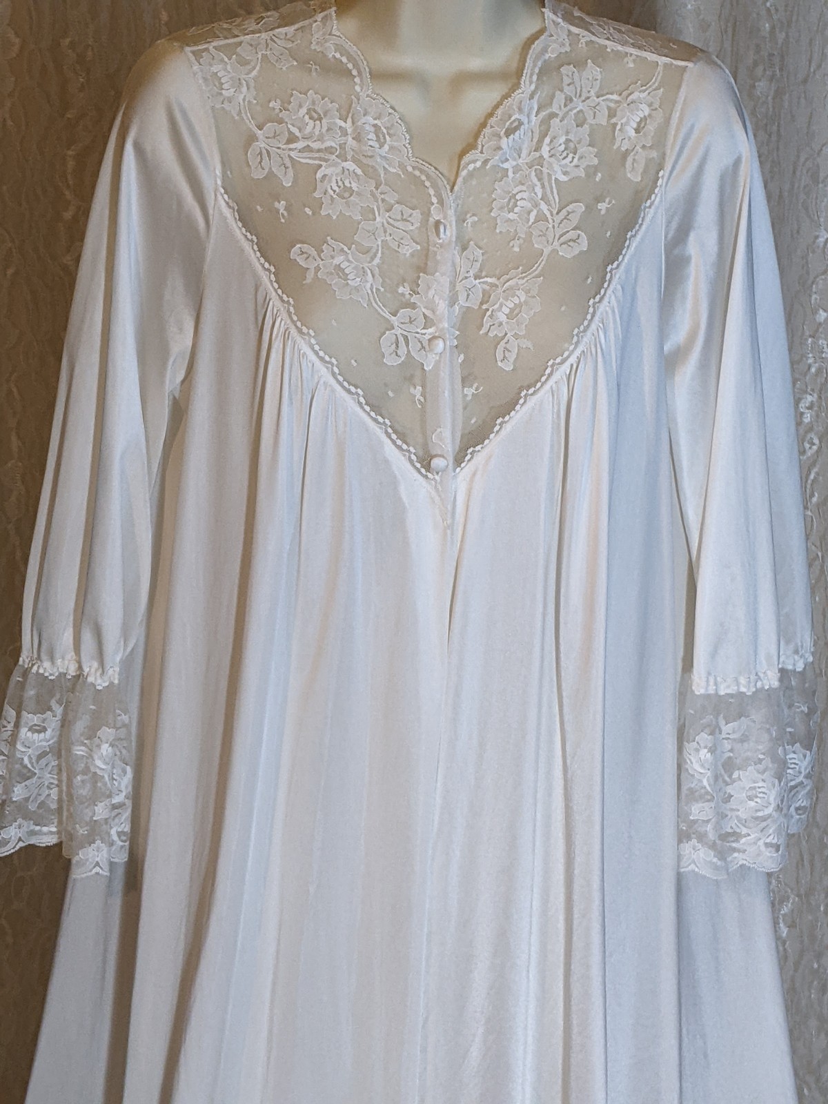 Vintage Olga Ruffle Lace Peignoir Robe & Lingerie Dress Nightgown Blended Set M