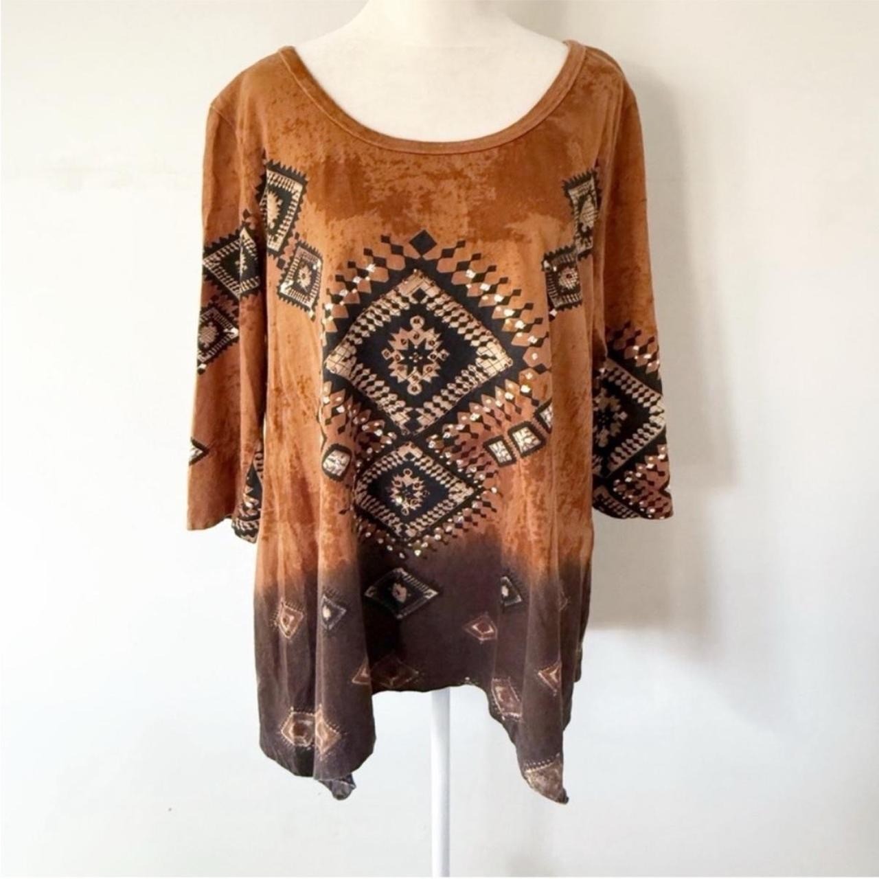Vintage 90s Top Women L Aztec Geometric Embellished Southwestern Ranch Boho