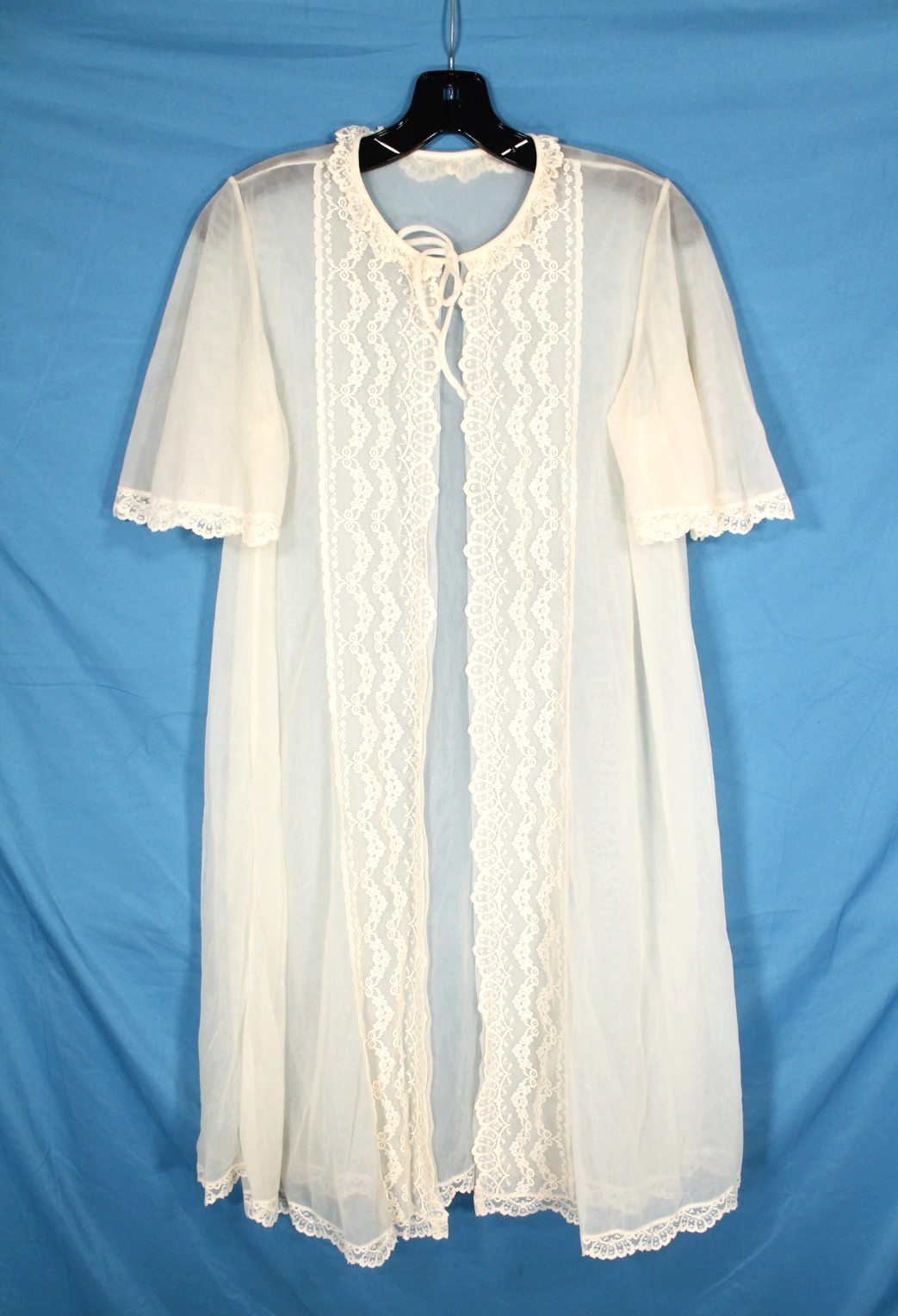 VTG GILEAD Ivory NYLON/CHIFFON Lace Detail LOUNGE Peignoir ROBE/NIGHTGOWN SET S