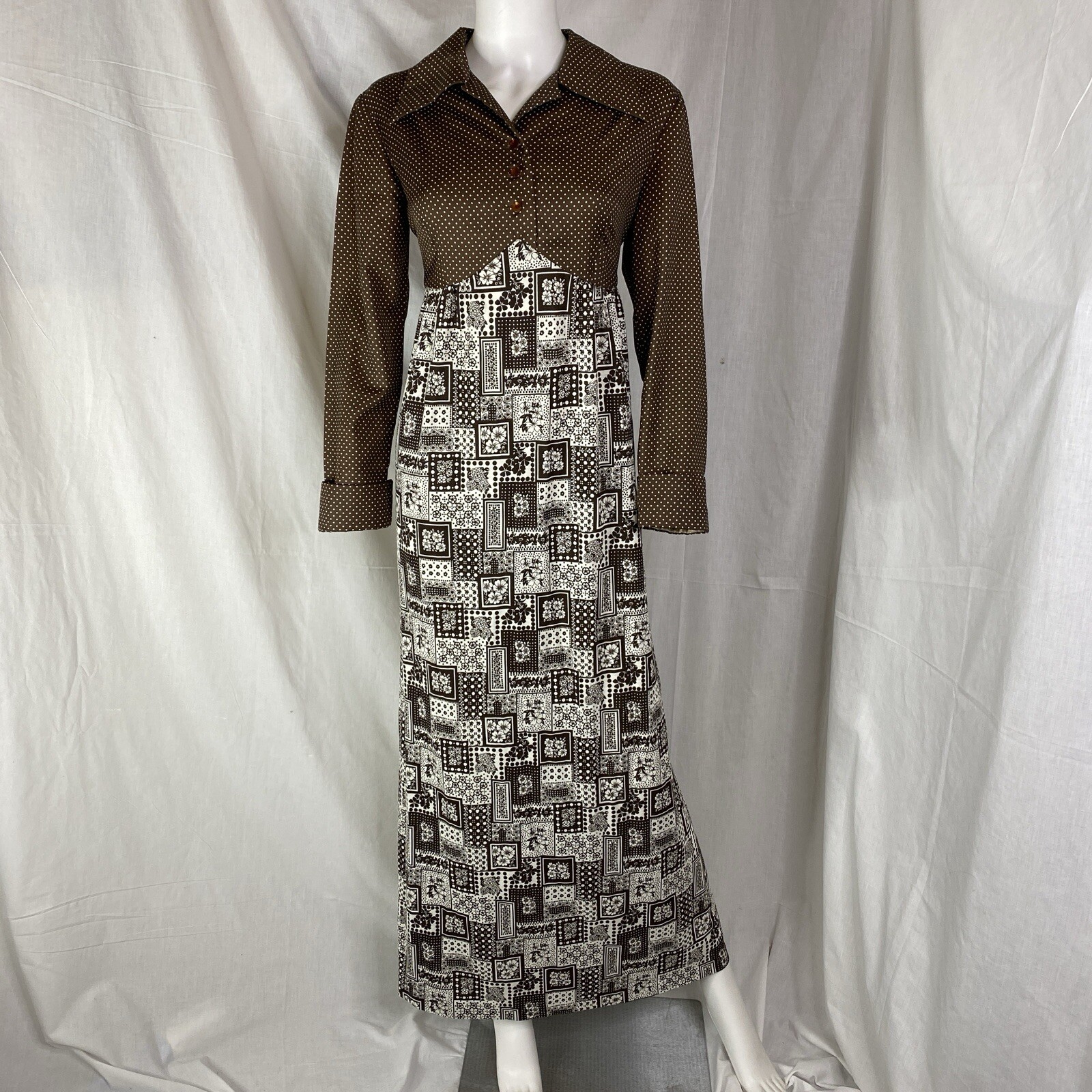 Phil Jacobs Kansas City prairie patchwork polka dot empire waist maxi dress M/L
