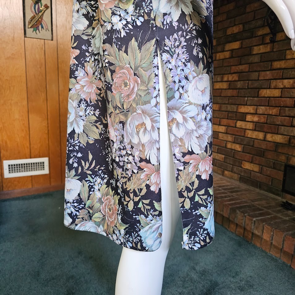 Vtg 70s Plus Size Boho Impressionist Floral Caftan Hippie Hostess Dress 1X/2X/3X