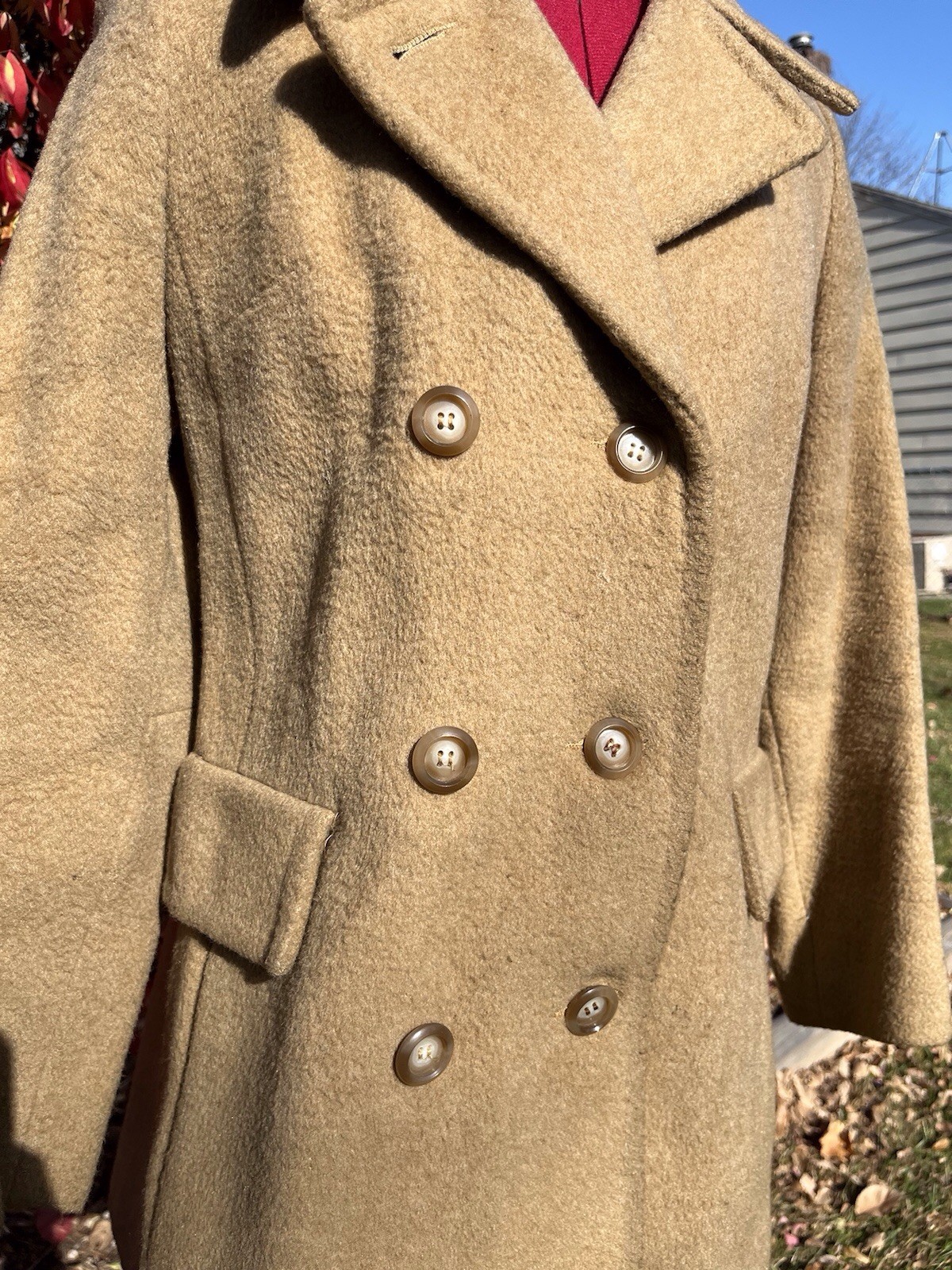Vintage 1950s 1960s Brown Button Down Wool Peacoat Womens S/M Double Breasted