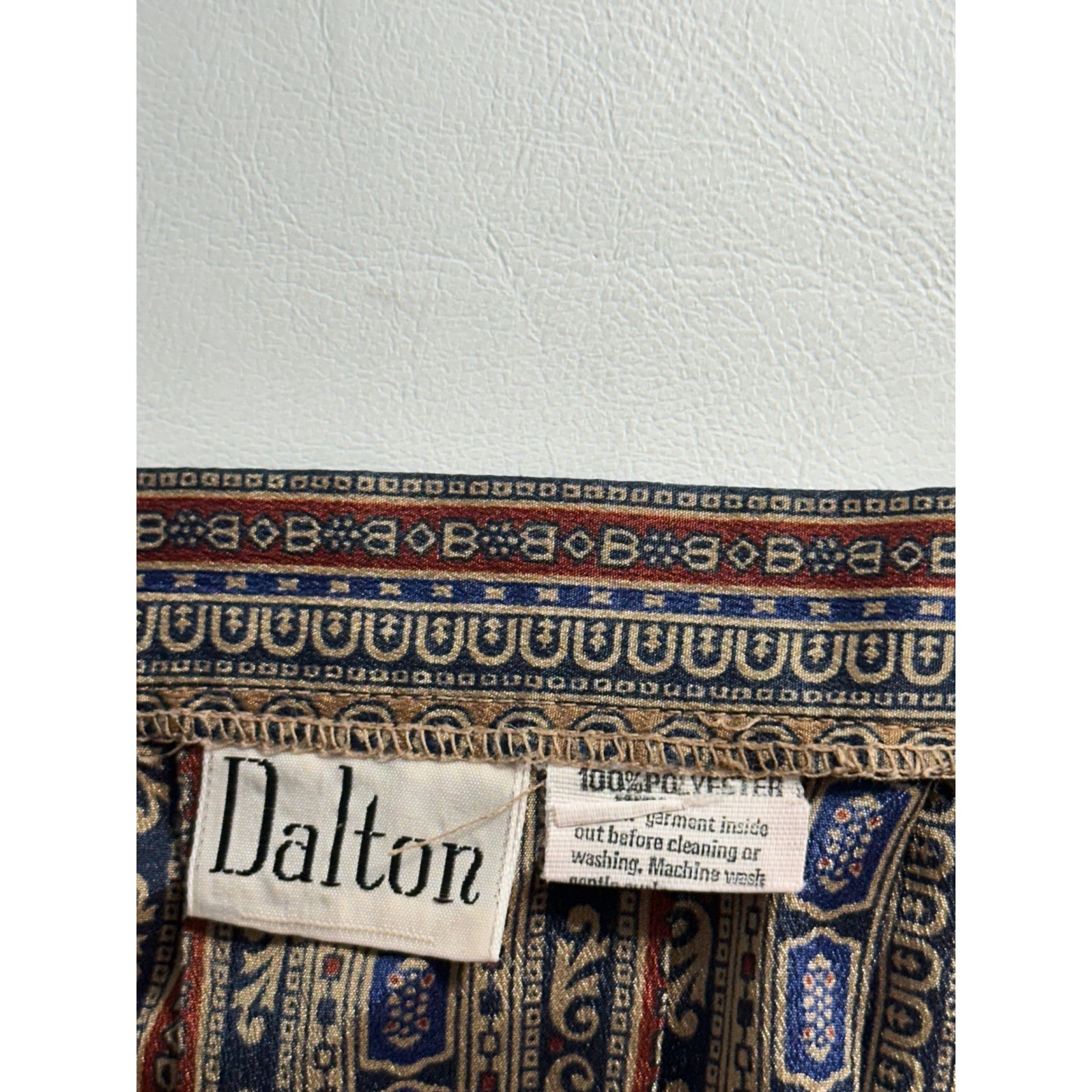 Dalton Vintage 2 Piece Skirt Set Brown Geometric Button Up Blouse Pleated Midi
