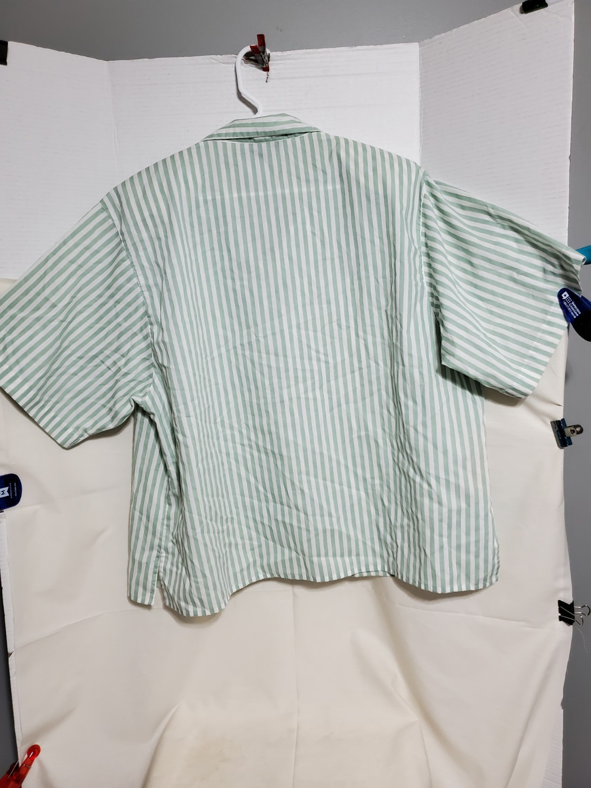 80s 90s Retro Womens 22 Green White Striped Button Up Pocket Shoulder Pads