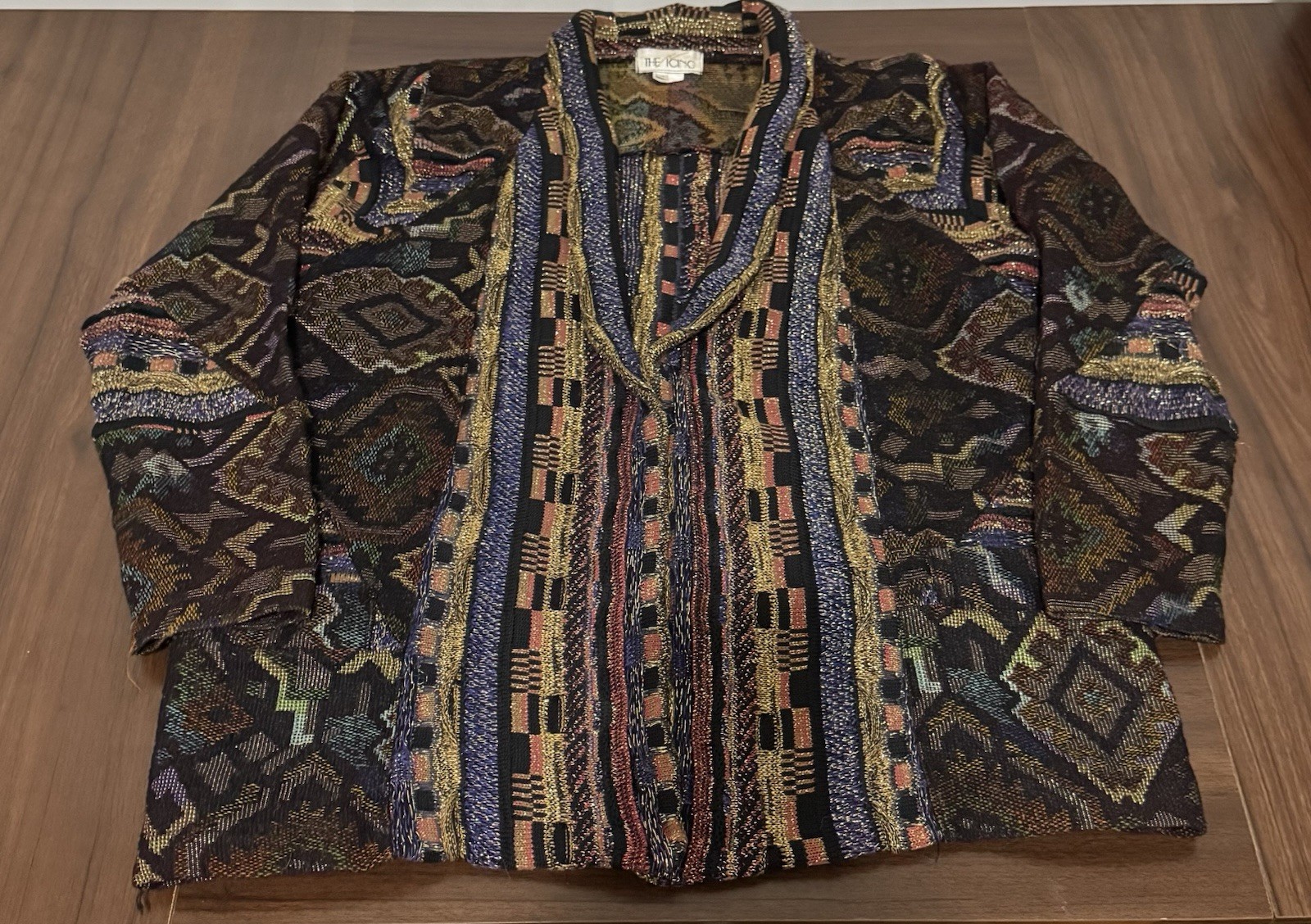 Vintage THE ICING 90s Patterned 3D net Sweater Jacket Coogi Style size M Y2K