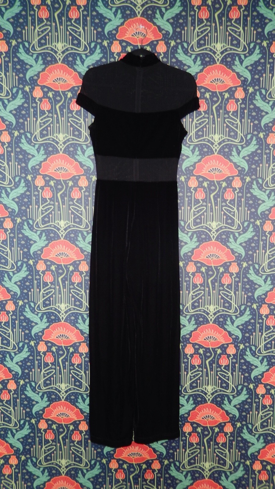 Vintage 90’s Y2K Black Stretch Velvet Mesh Cocktail Mob Wife Jumpsuit 10 New