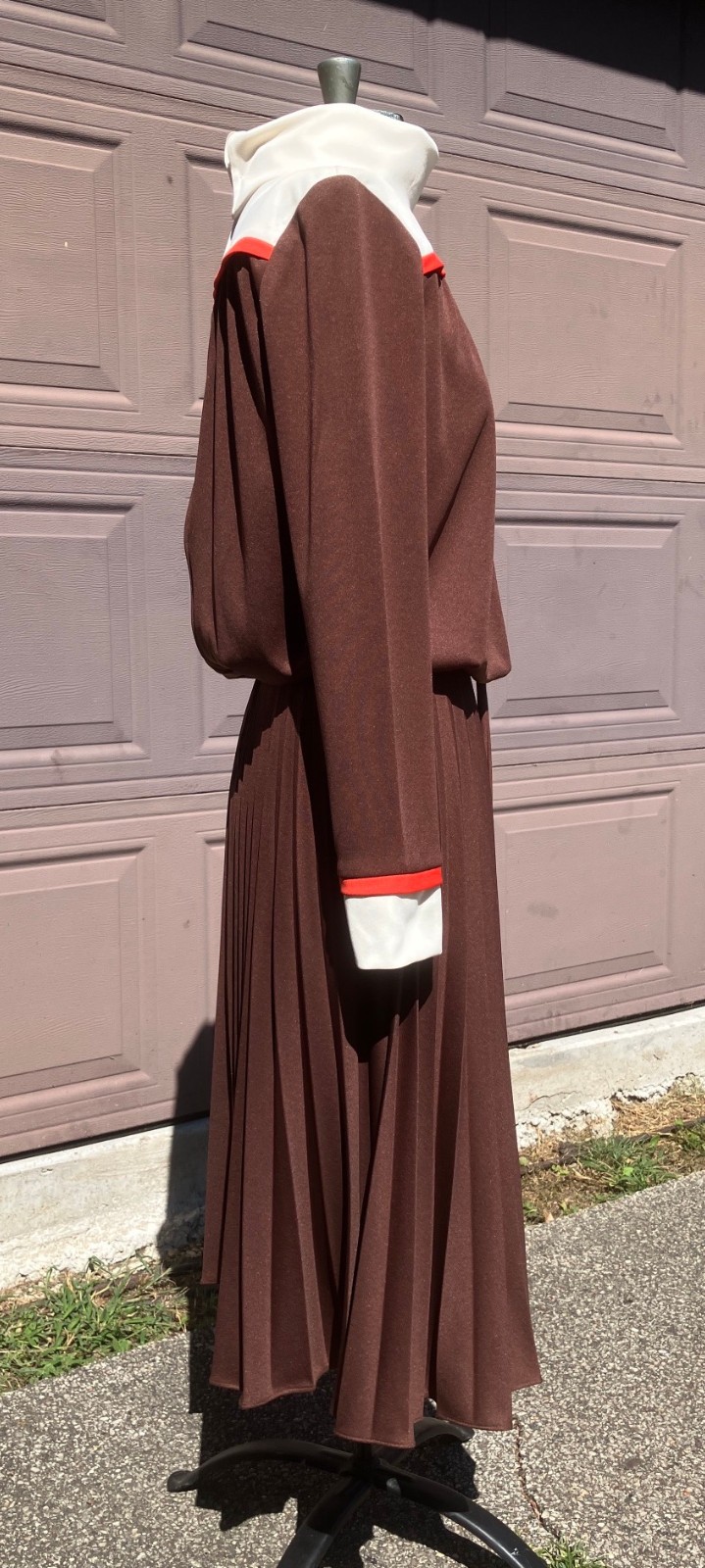 Sunshine Alley dress polyester VTG sz 12 pleated brown ILGWU machine wash dry
