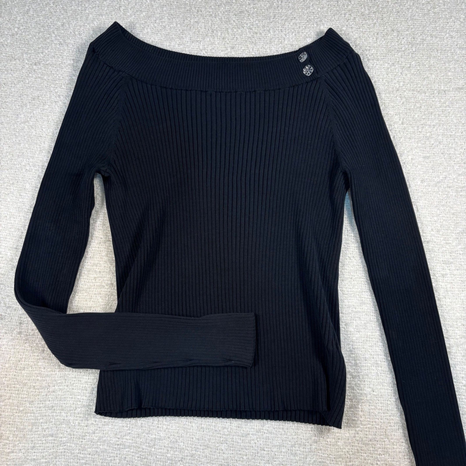 vintage silk josephine chaus black knit sweater offshoulder silver coquette chic