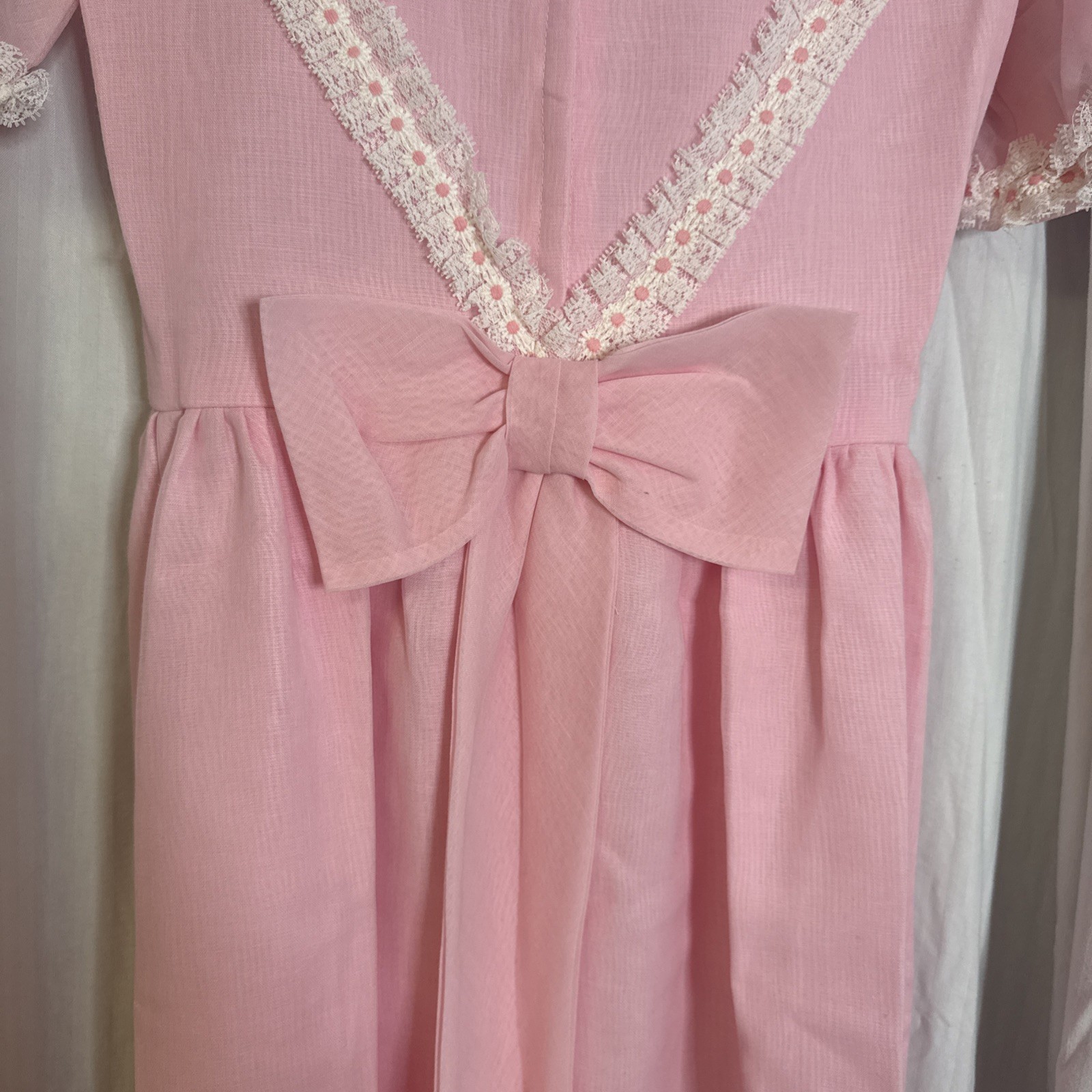 VTG Prairie Dress Maxi Lace ILGWA Bubblegum Pink Formal Prom Wedding 26”W
