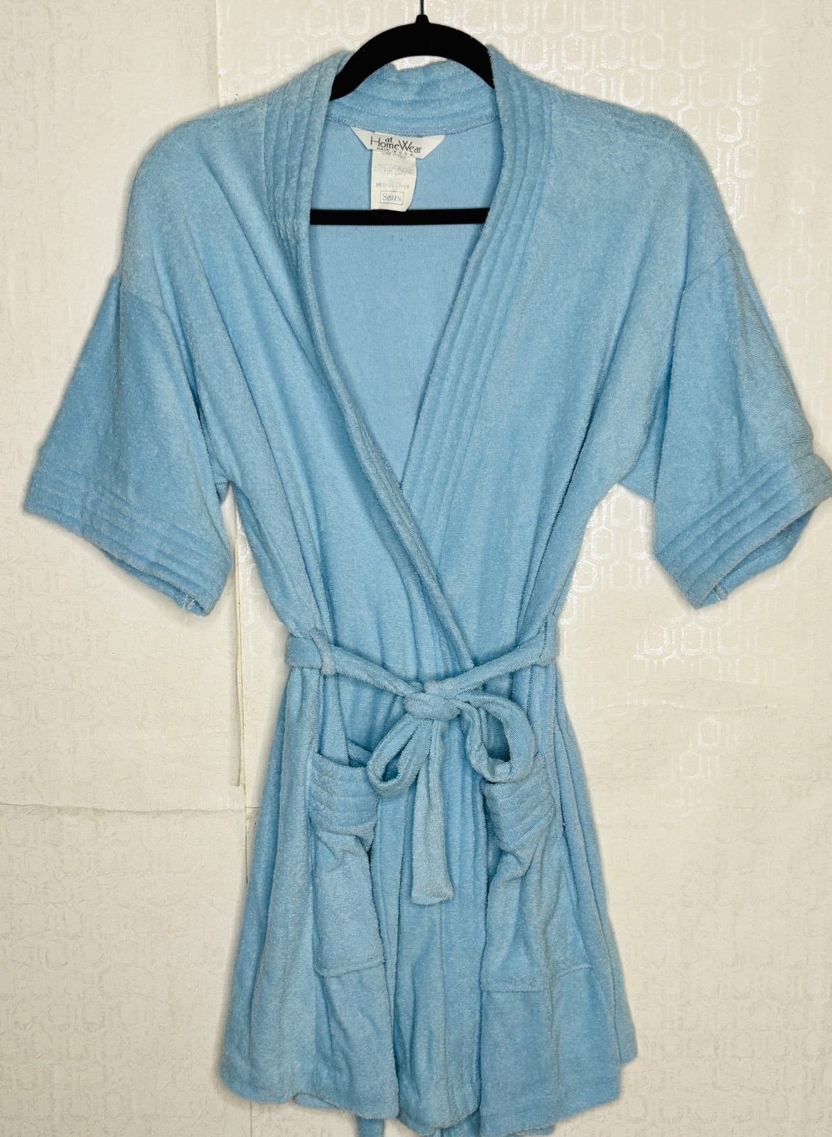 VTG 70’S-80’S SEARS HOME WEAR BLUE TOWEL TERRY CLOTH SHORT BELTED ROBE*S/M
