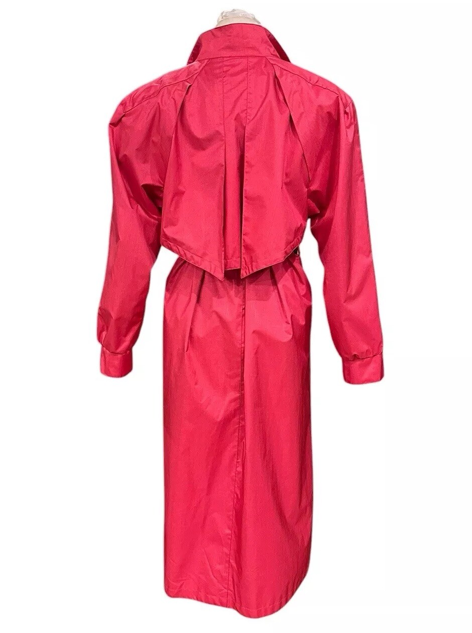 1980s J Gallery Women’s Trench Coat Watermelon Pink Belted Raincoat 11/12 Petite