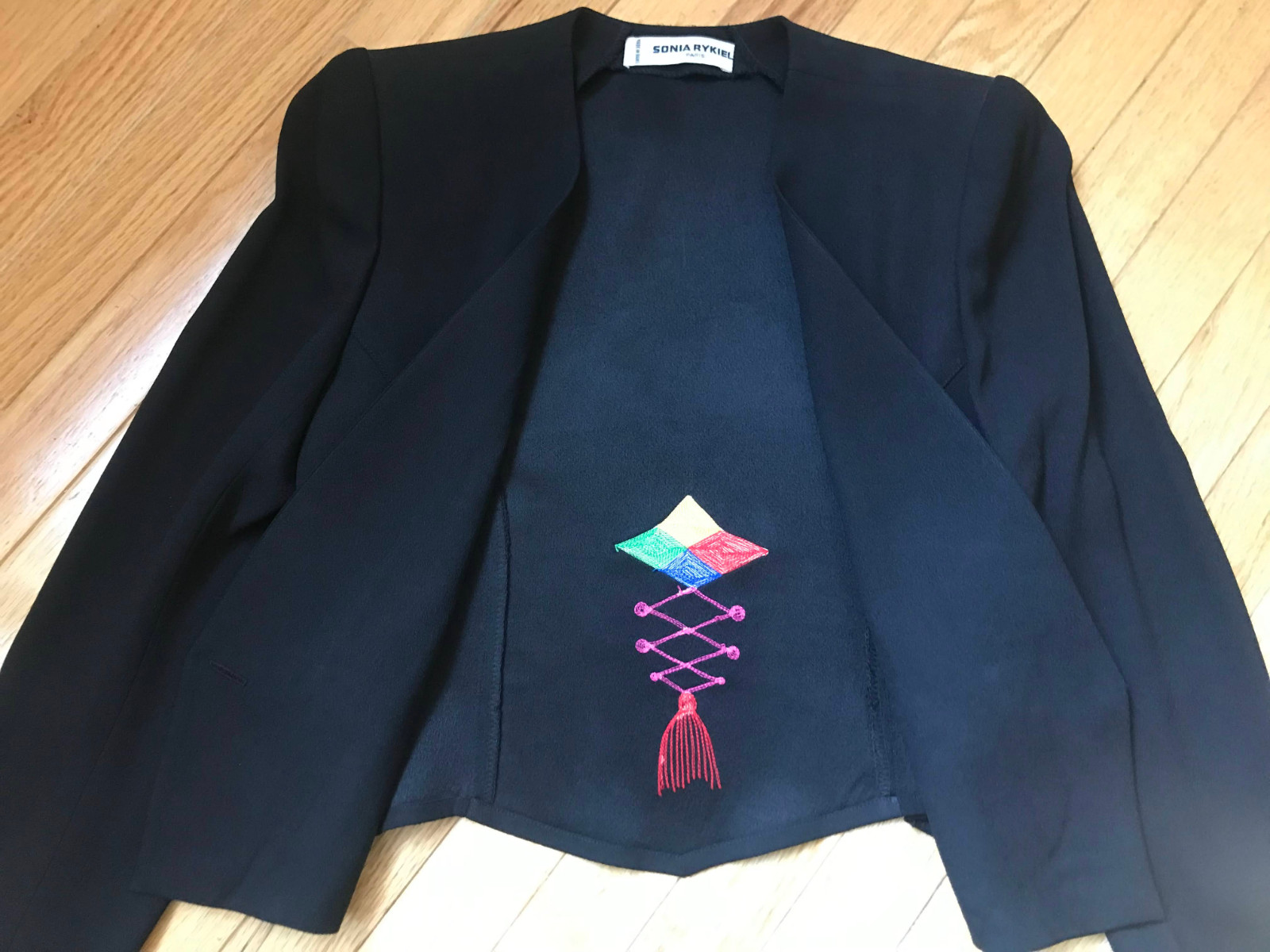 Vintage Sonia Rykiel Paris Little Black Dress with Embroidered Jacket Size 36/38