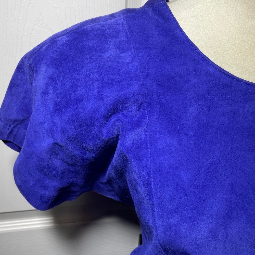 Vintage SUEDE Lauren Alexandra Royal Blue Short-Sleeve Purple Dress Size 14