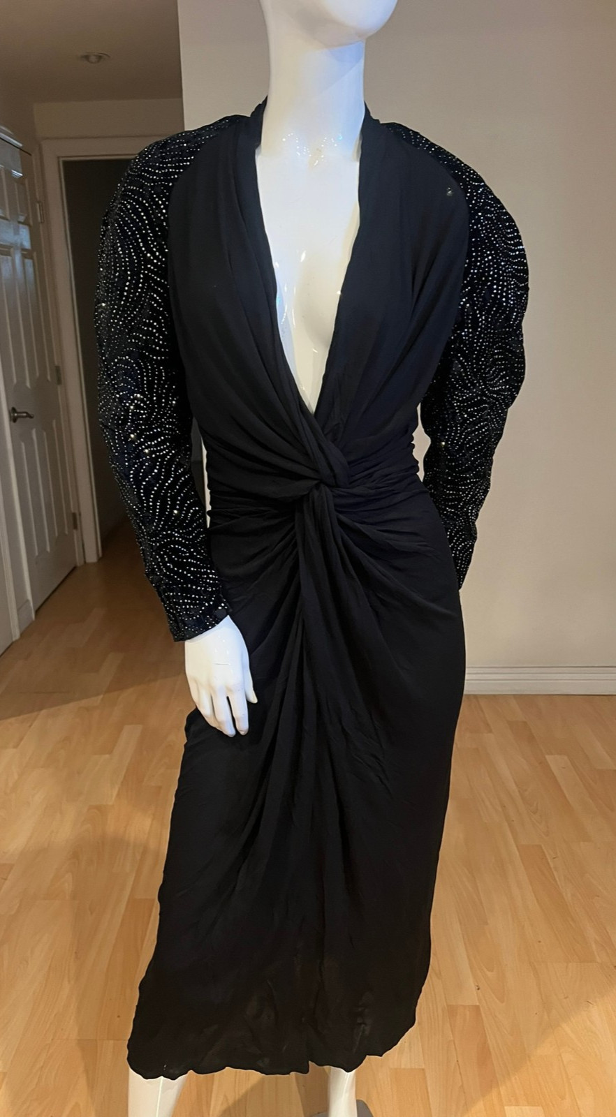 80’S VINTAGE HIDY MISAWA PLUNGE NECKLINE CUT OUT BACK COCKTAIL DRESS SZ M / 12