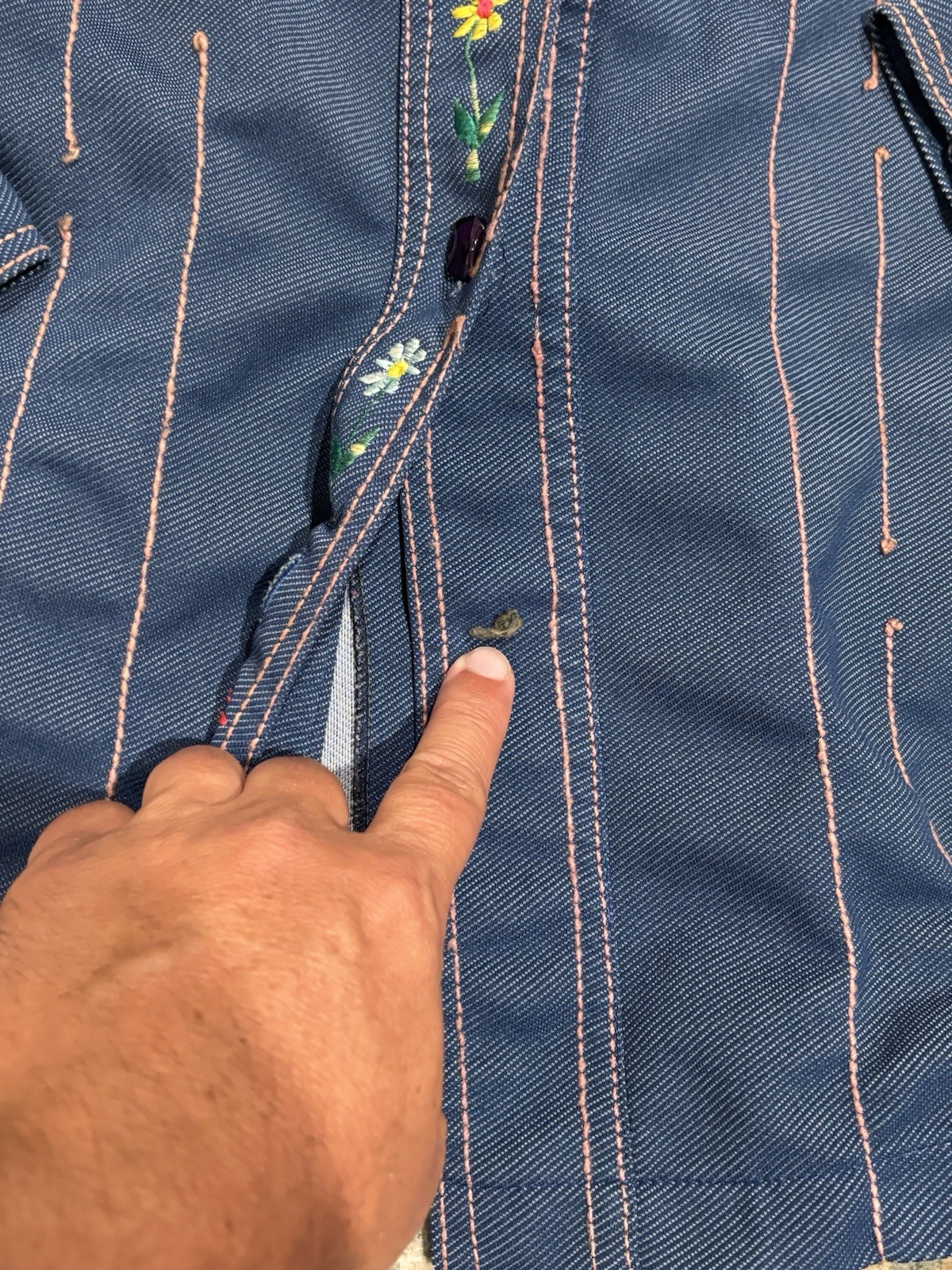 Handmade 1970s Women’s embroidered polyester leisure suit *flaw