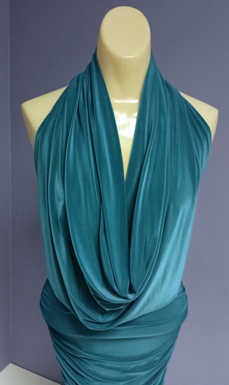Vintage 90’s XXI Teal Bodycon Backless Ruched Cowl Halter Dress S/P