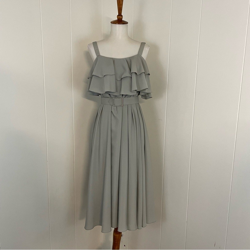70s Midi A-Line Dress Women’s 6 Vintage Gray Sleeveless Scoop Neck Classic Chic