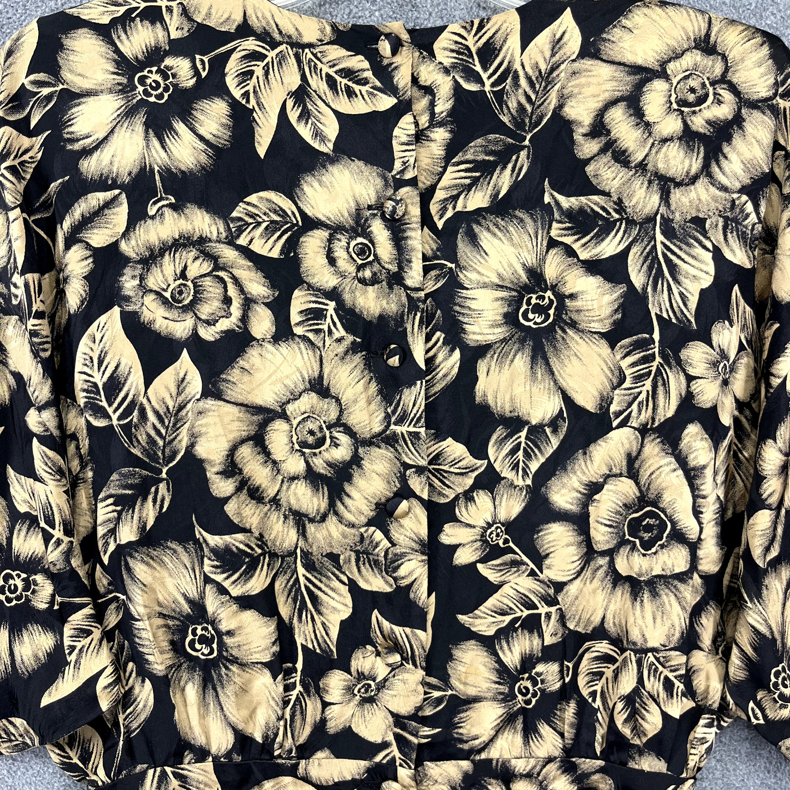 Vintage Silk Dress Disegni by Perez Womens 10 black Floral made in Korea