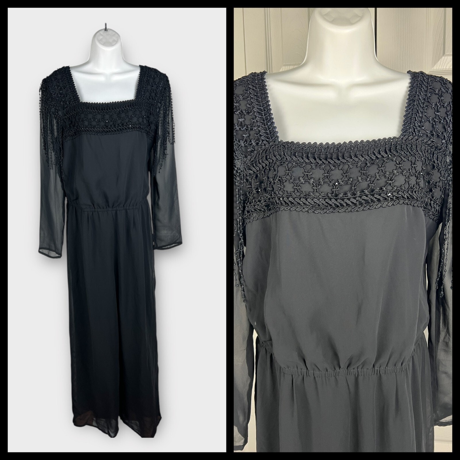 Spencer Alexis Elegant Black Embroidere Evening Wide Leg Jumpsuit Size 10