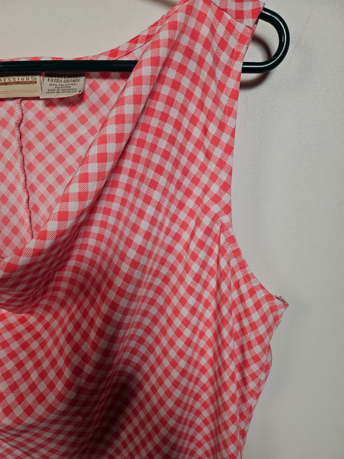 VTG Expressions 1990’s Style Coral Checkered Sleeveless Midi Dress Size XL