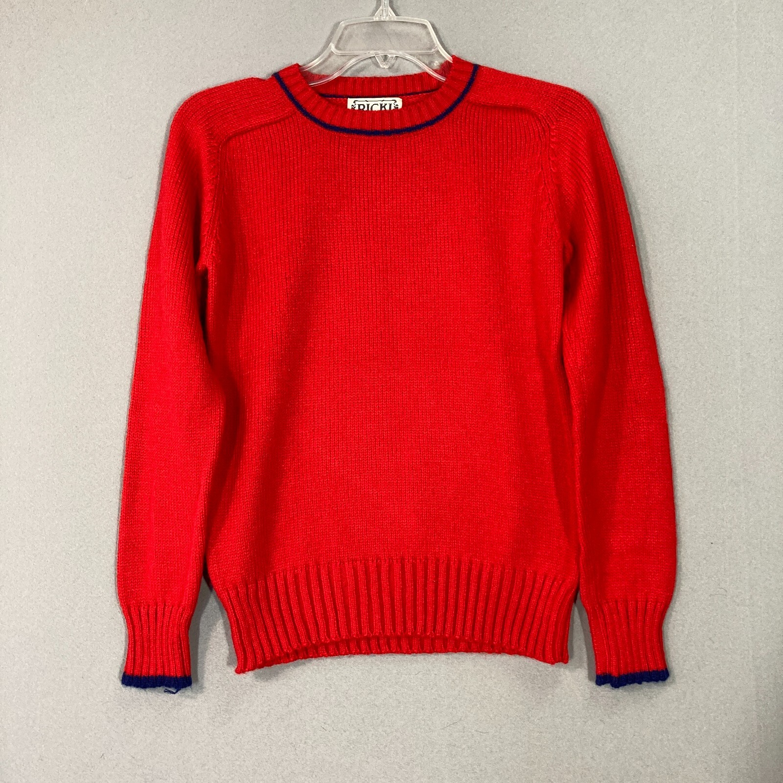 Vintage 80s 70s Sweater Red Womens Small Fits XS School girl Rockabilly Knit L/S