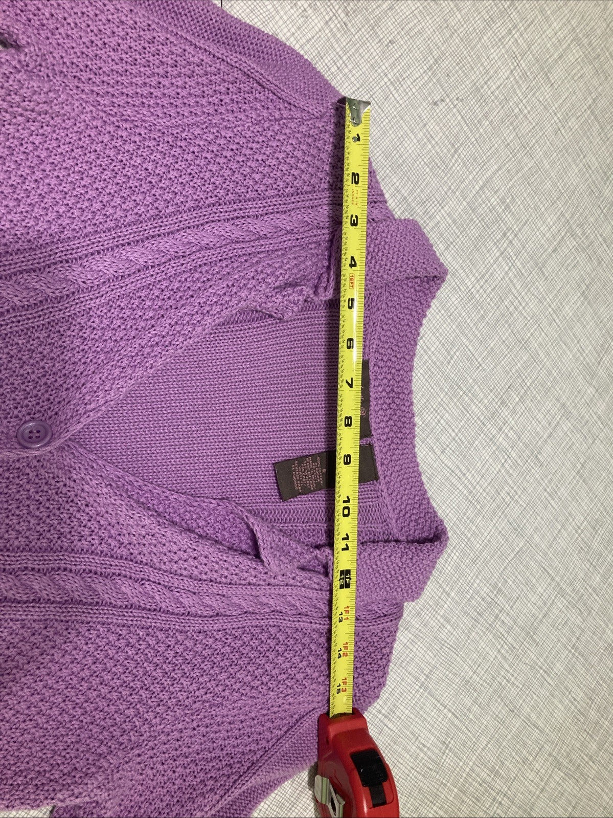 Vtg Y2K Heather B Purple Knit Cardigan Top S Cotton 3/4 Sleeve Collared Coquette