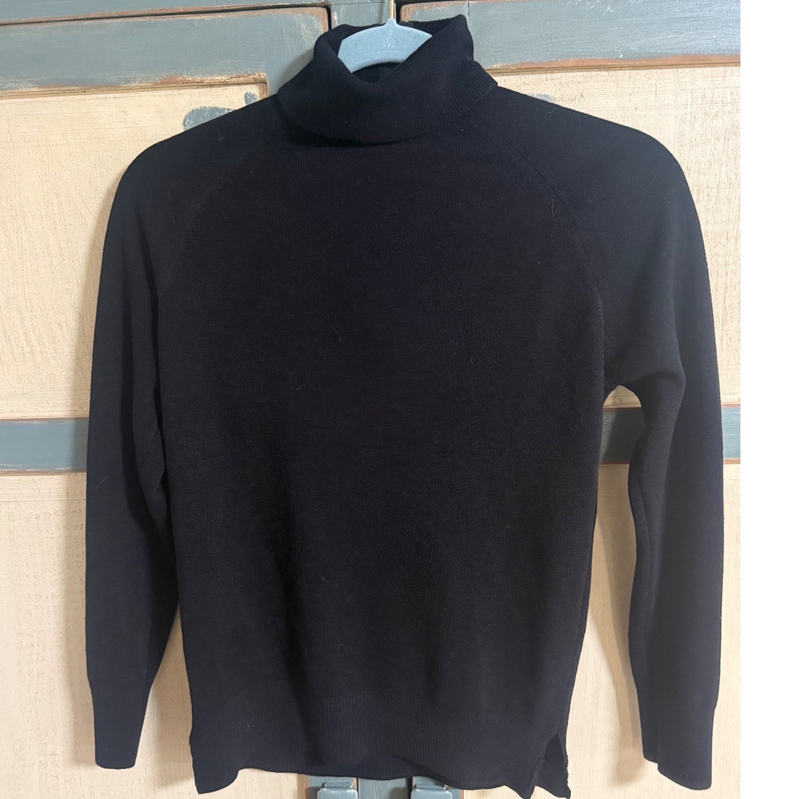Jayne Taylor Vtg Black Turtleneck Sweater Back Zip Acrylic Hong Kong MOD Goth