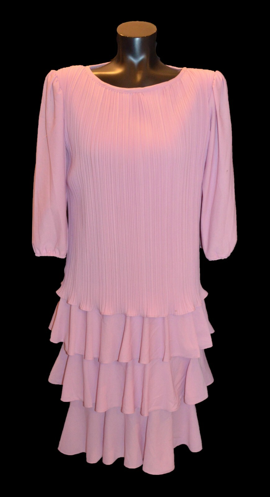 Good Times Vintage 80s Pink Crepe Tiered Formal Prom Party Dress sz 8