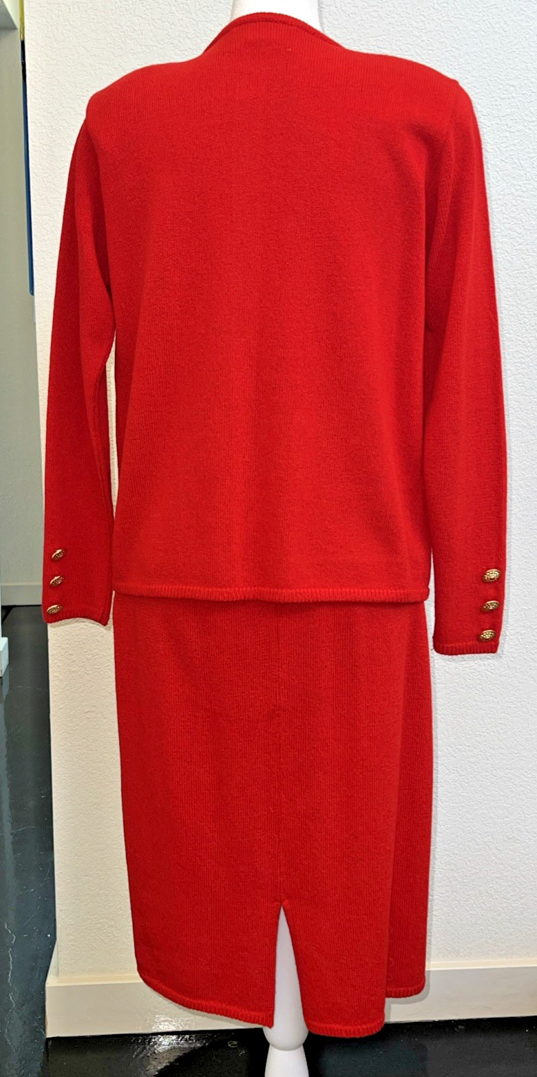 Vtg 80’s two piece cardigan sweater and pencil skirt set red knit size S
