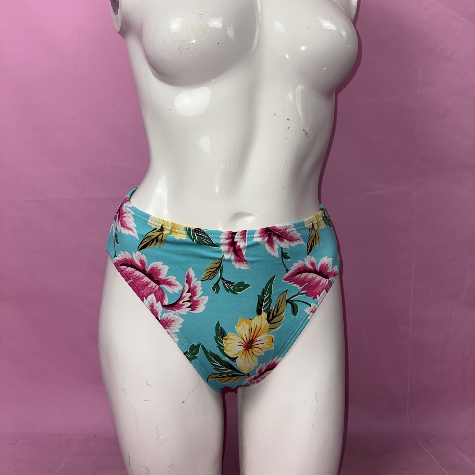 Y2k Victoria’s Secret Floral Bikini Swim Bottoms 2004 sz M Hibiscus aqua Full