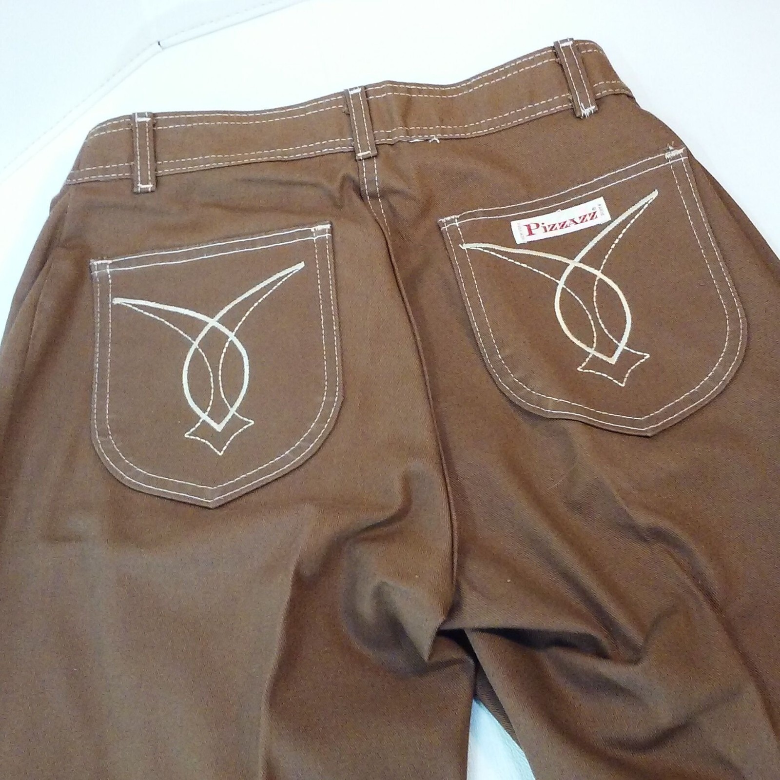 NWOT Vintage 70s Pizzazz Mod Retro Disco Pant Jeans -10 Pockets Wide-Leg Brown