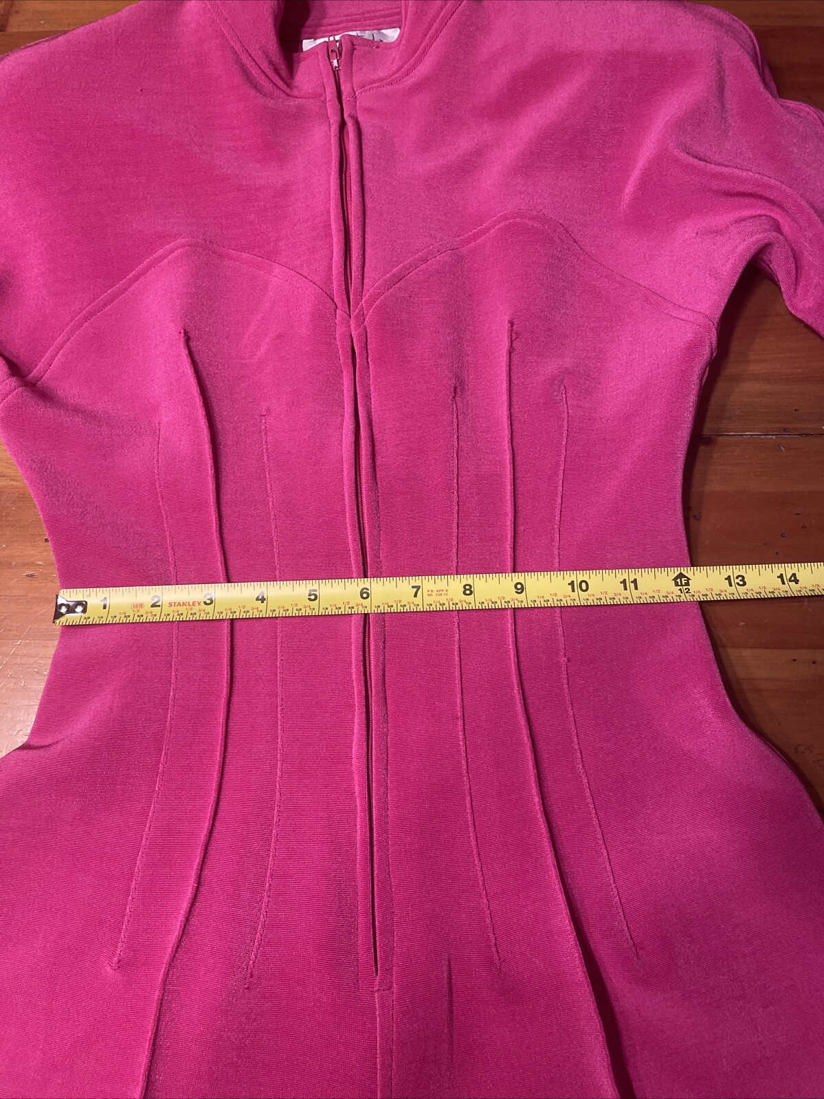 Vtg Tadaski Hot Pink Zippered Jumpsuit Shoulder pads And Stirrups Size S Rare