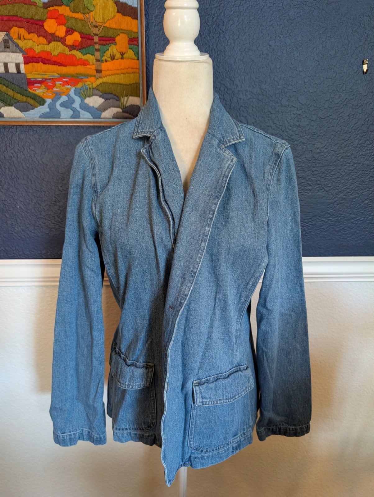 VTG Crazy Horse by Liz Claiborne 100% Cotton Denim Blazer Jacket Sz 10 Medium M