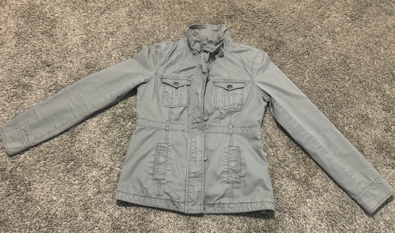 Wet Seal Zip Up Multi Pockets Gray Jacket Inner Plaid Women’s Size Medium