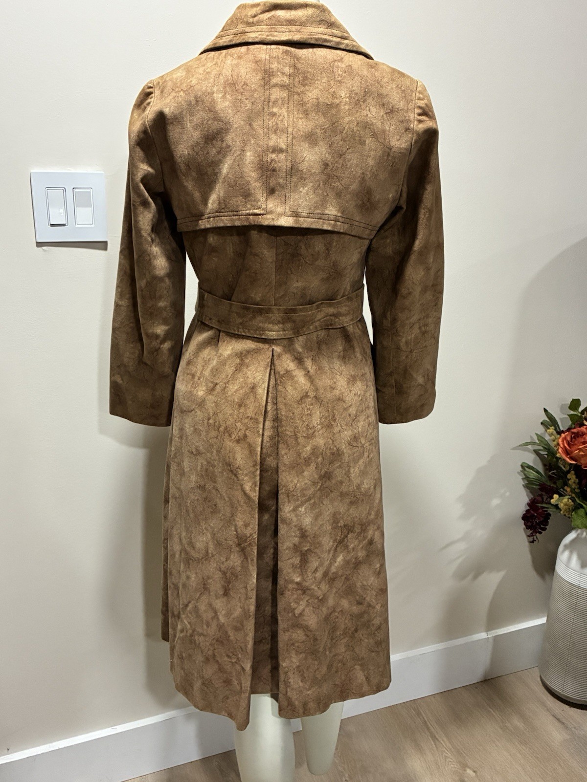 Vtg 70s Davidow Boutique Trench Coat Suede Look Cotton Color Stripe Lining USA