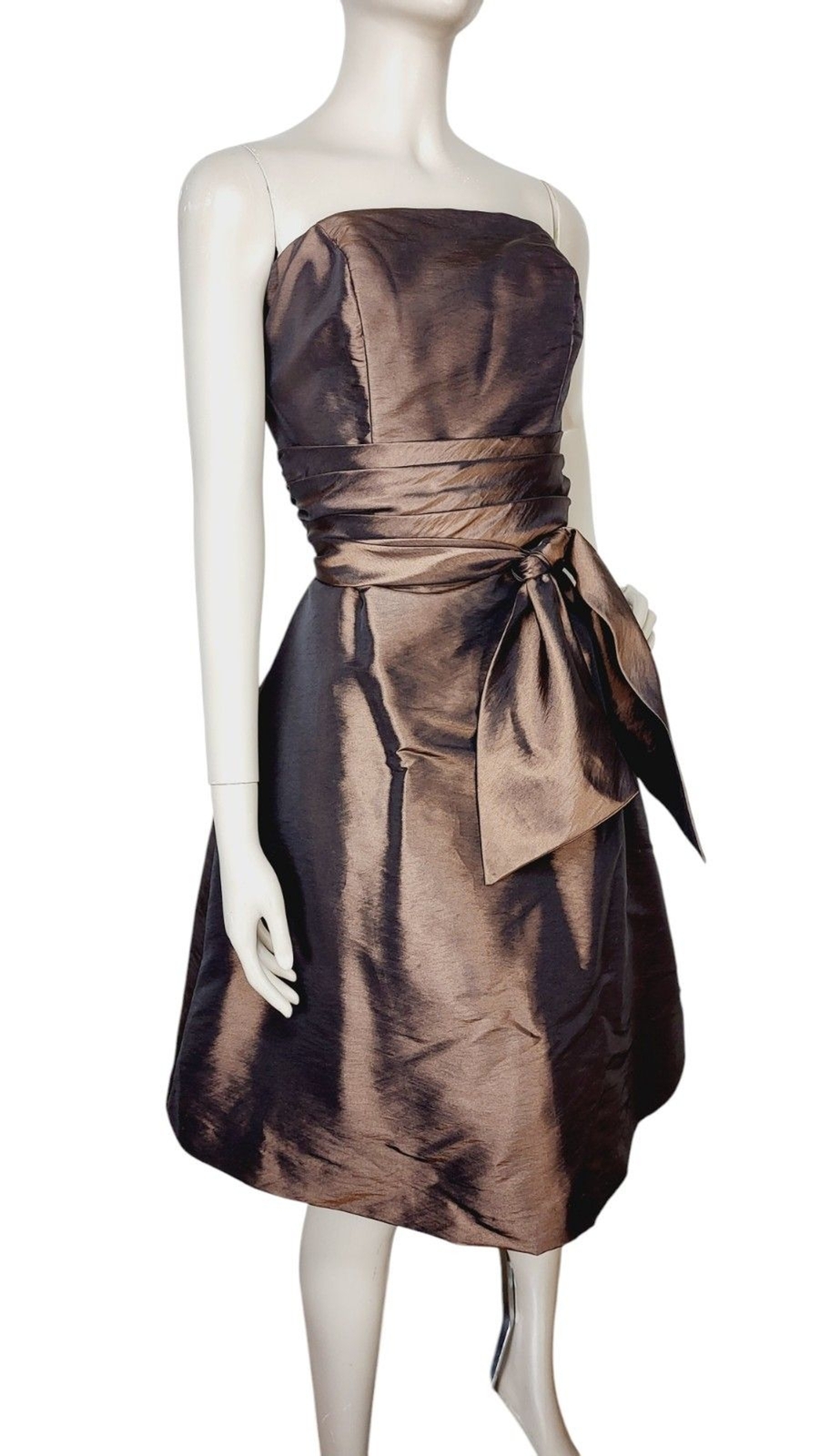 Vintage Bill Levkoff Brown Taffeta Strapless Big Bow A-Line Party Dress Size 10