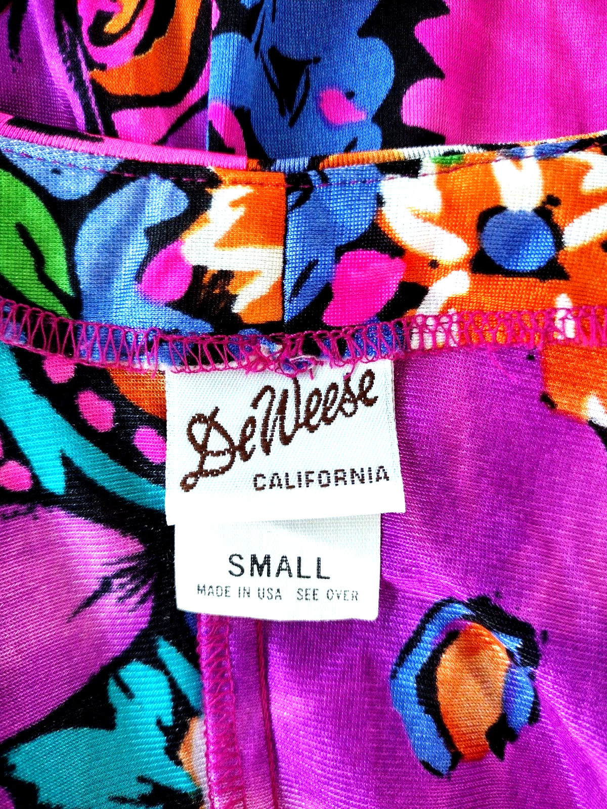 Vtg 80’s Psychedelic Floral A-line Top Sz S by De Weese Long S Cover-up Pockets