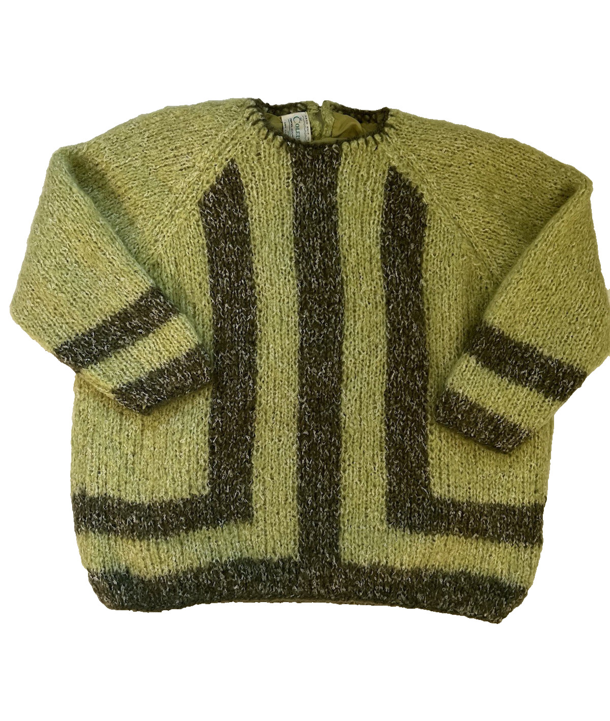 VTG Colebrook Hand Knit Pullover Sweater Wool/Mohair/Nylon Blend ~ Dk/Lt Green