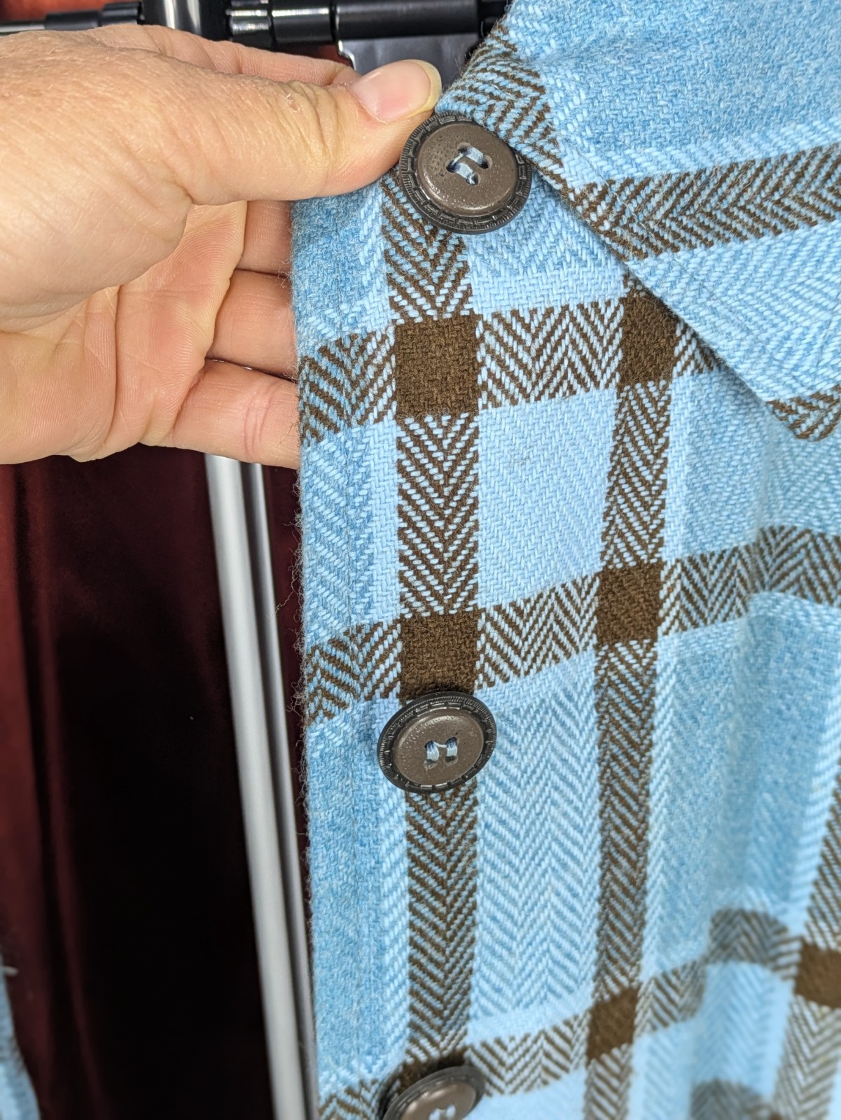Vintage Four Corners Blue Brown Plaid Button Coat Womens Size Small