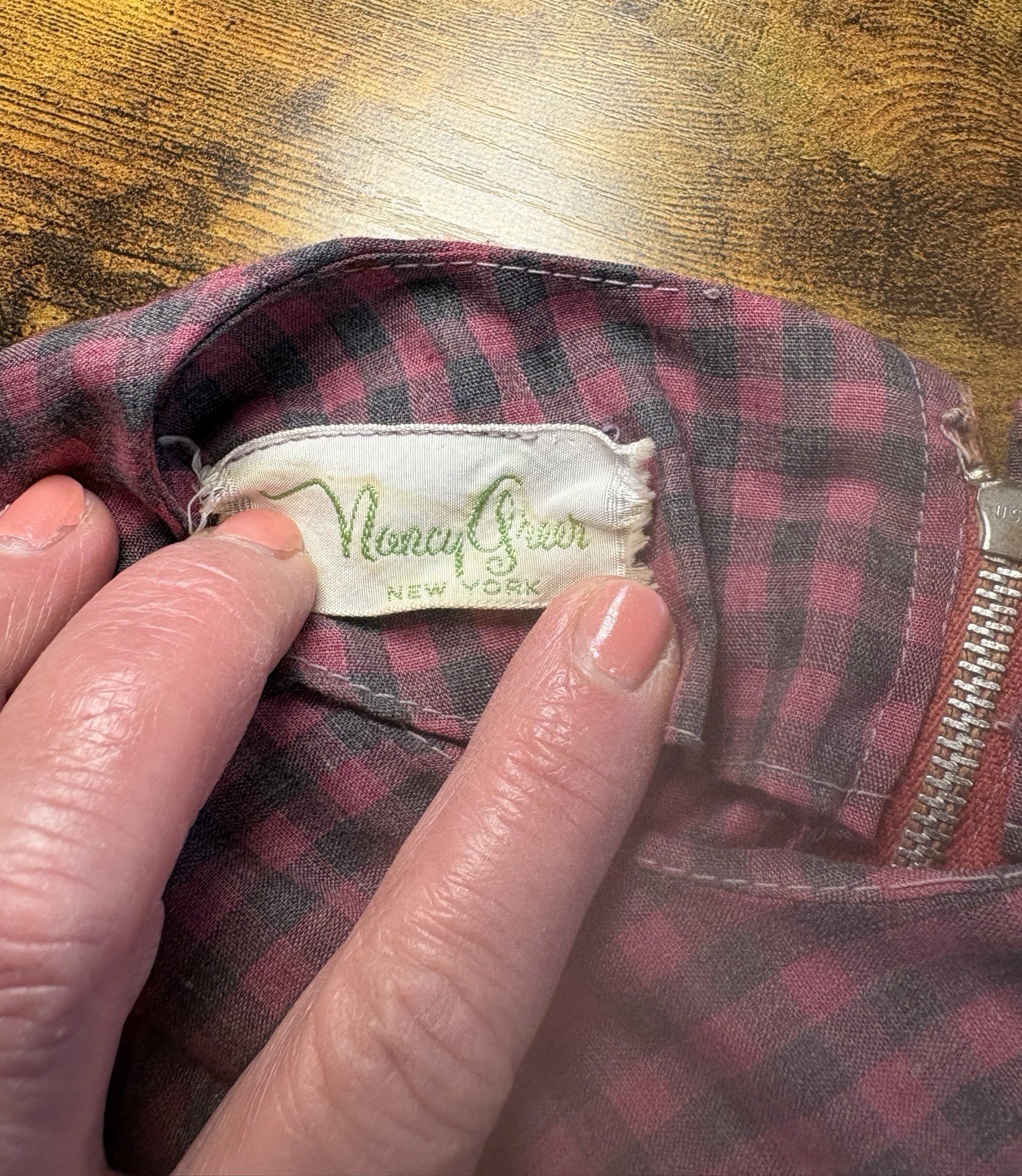 Union Made Vintage 60s Nancy Greer Dress Plaid Thin Belted Small Black Red