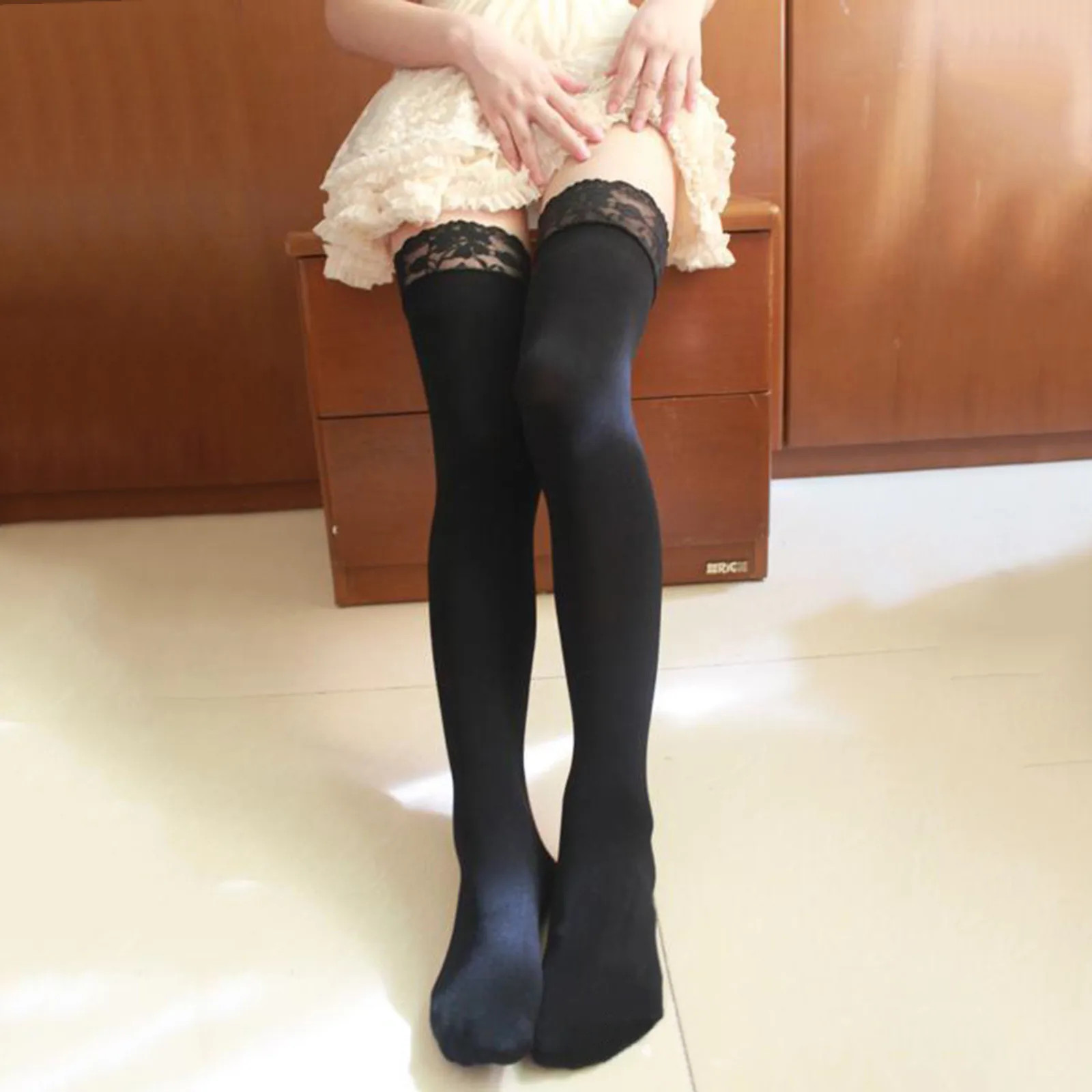 Sexy Lace Top Nylon Stockings 80d High Elastic Velvet Thigh High Stockings