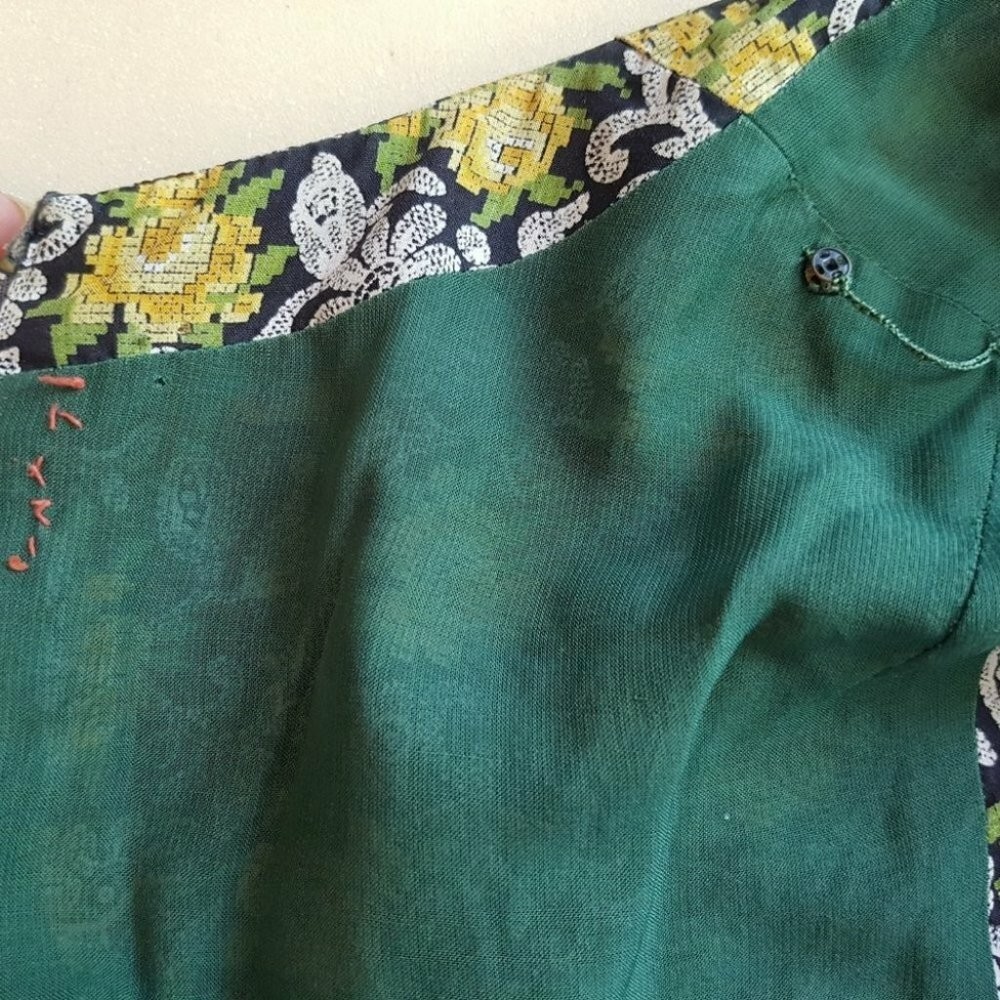 Vintage 60s Sleeveless Cotton Poplin Floral Embroidered Look Dress – Small