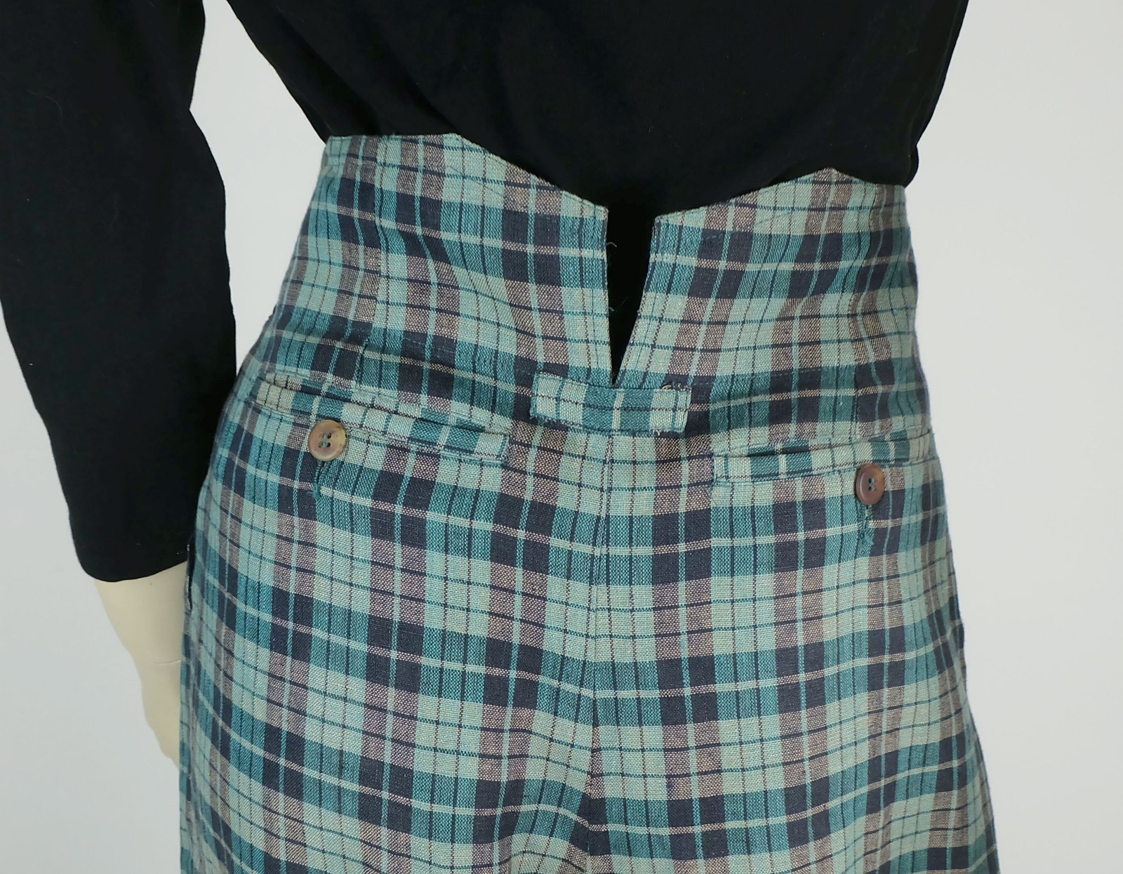 1980s jil sander plaid linen trousers waist pleats size 38 high waist