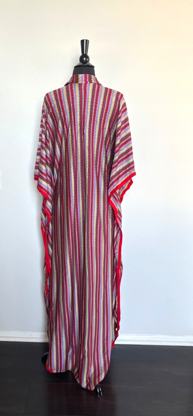 Vintage Striped Kaftan Maxi Hostess Dress One Size