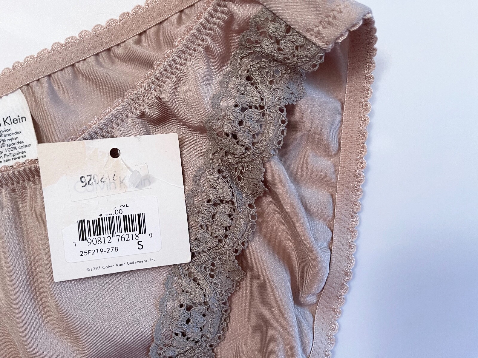 NWT CALVIN KLEIN SMALL TAUPE SMOOTH LACE VINTAGE RARE BRIEF PANTIES 1990S